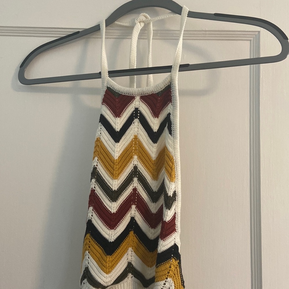 A crochet-knit halter top that ties behind your neck